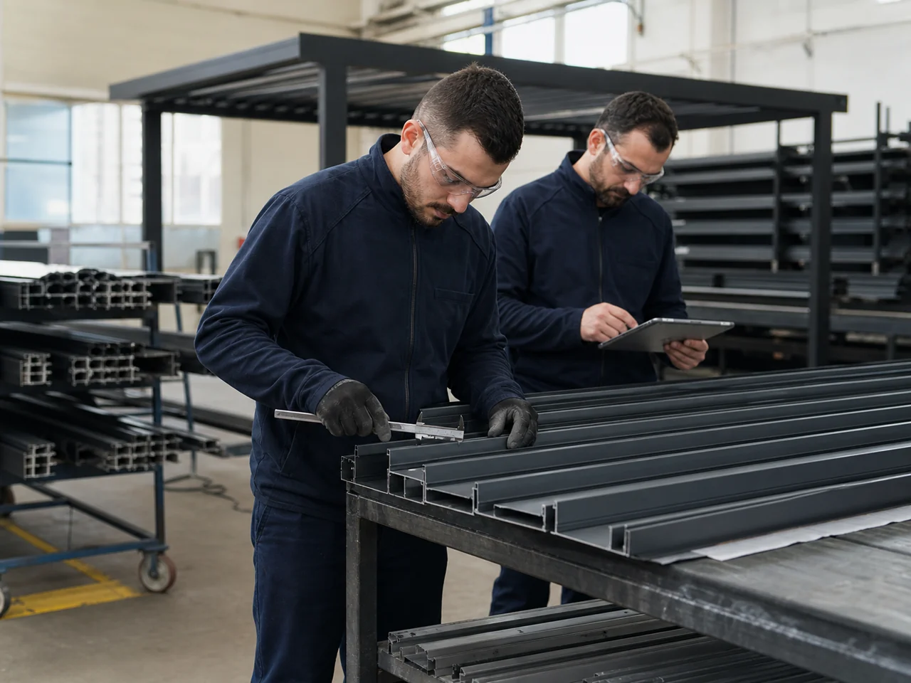 Precision inspection of aluminium pergola profiles in the factory
